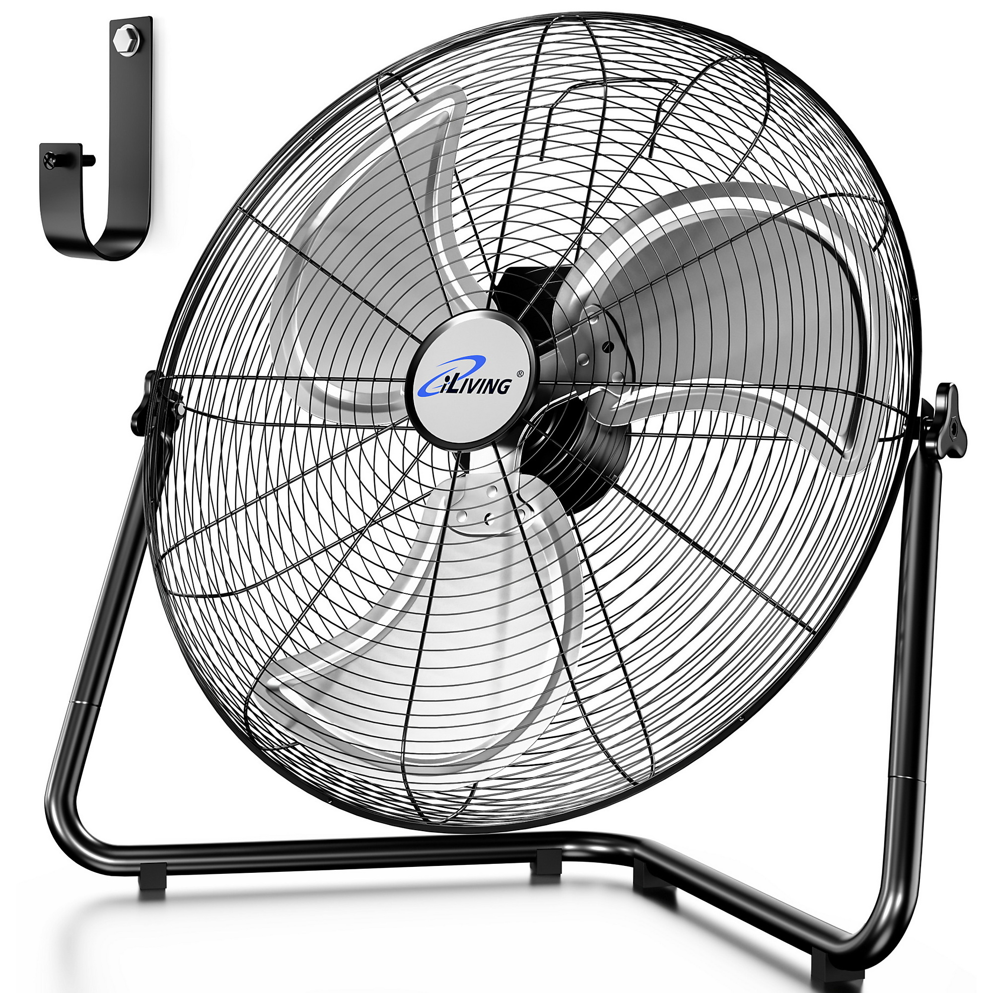 iLiving Heavy-Duty Floor & Wall Mount Fan — 20in., 5750 CFM, 120W, 3-Speed, Industrial Cooling, UL Listed, Black, Model# ILG8F20
